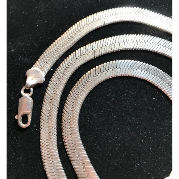 Necklace Thick Silver Vintage 925 Silver Thick 10MM 23 Inch Herringbone Chain - Picture 9 of 15